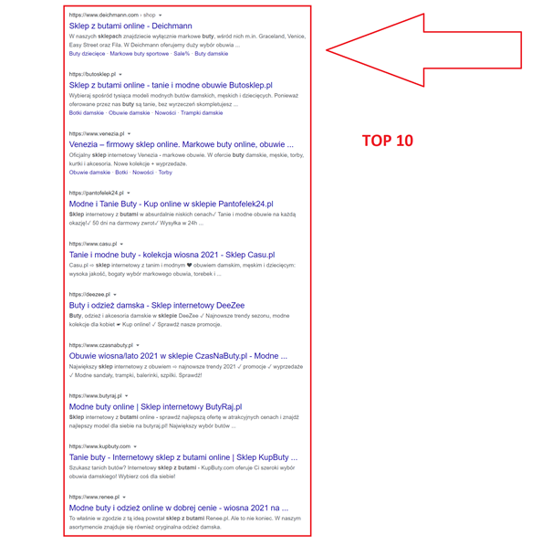 TOP10 wyników wyszukiwania
