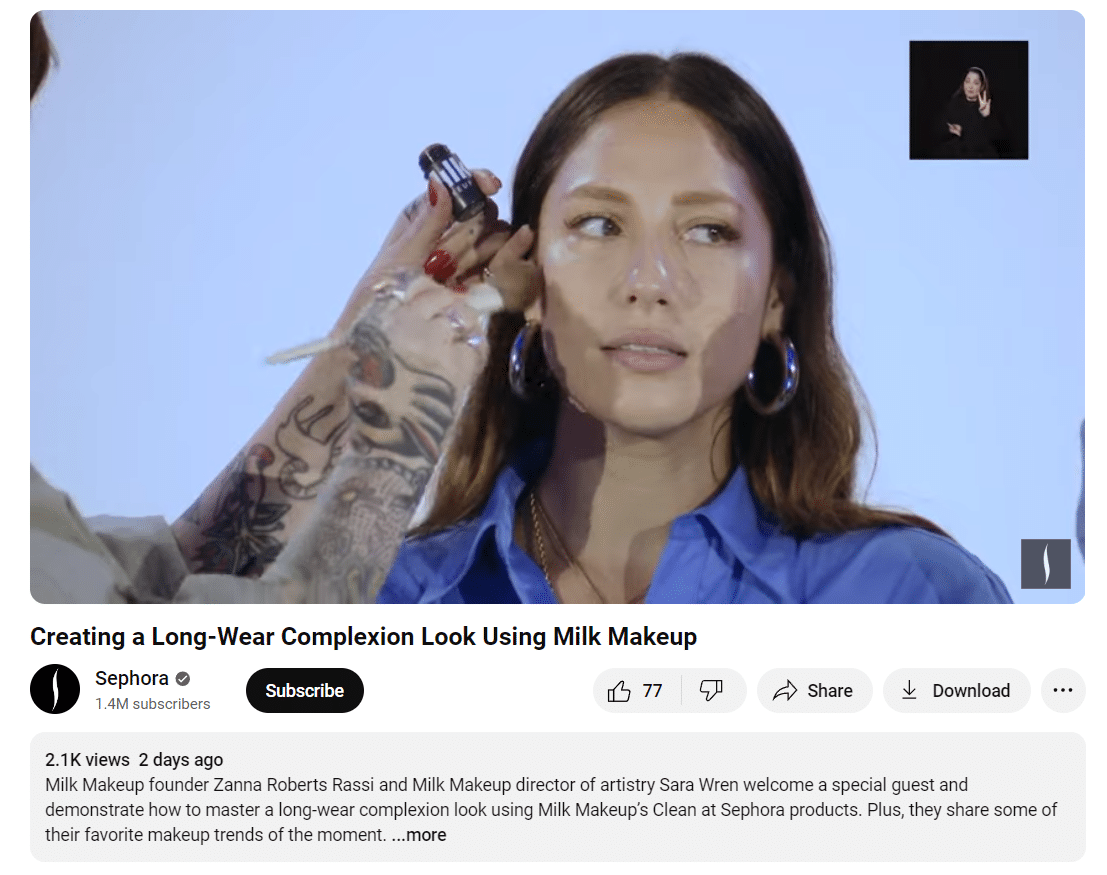 Zdj 5. Sephora – video marketing za pośrednictwem platformy YouTube.