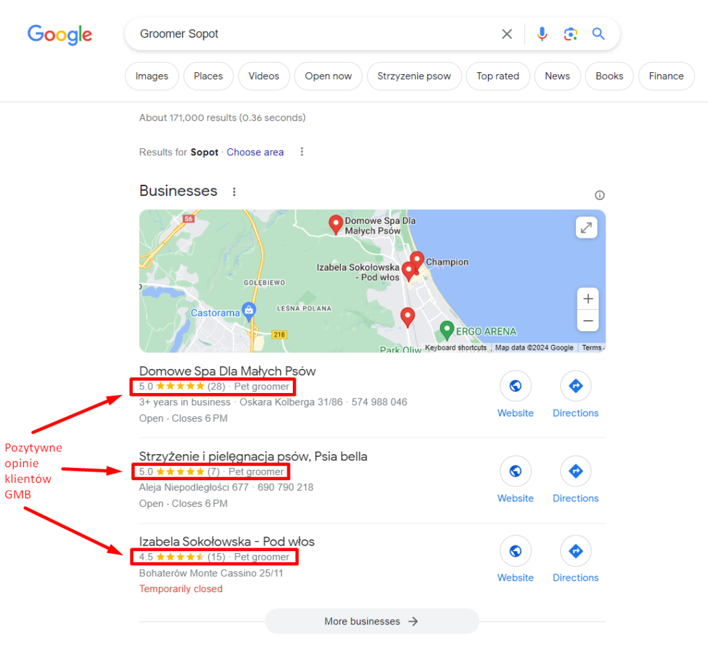 Lokalny 3-pack Google.