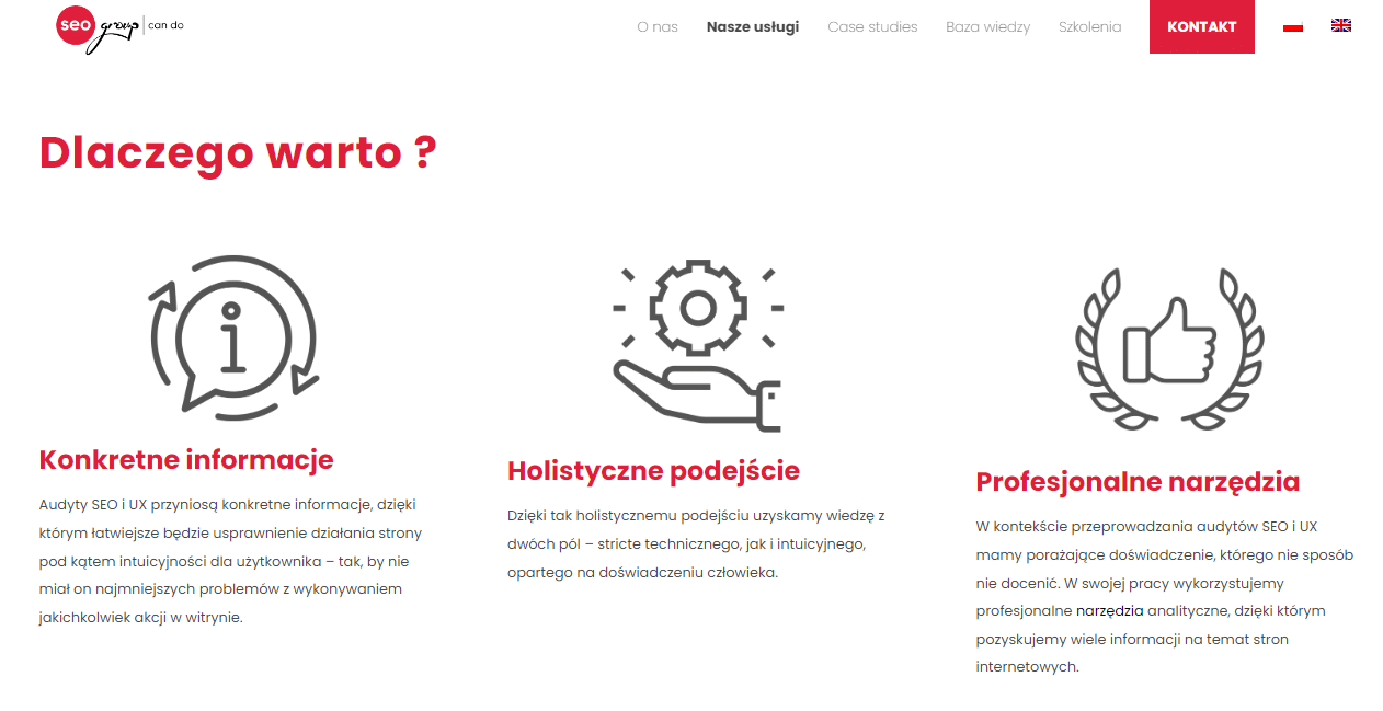 Zdj 17. Zalety audytu SEO/UX w SEOgroup.