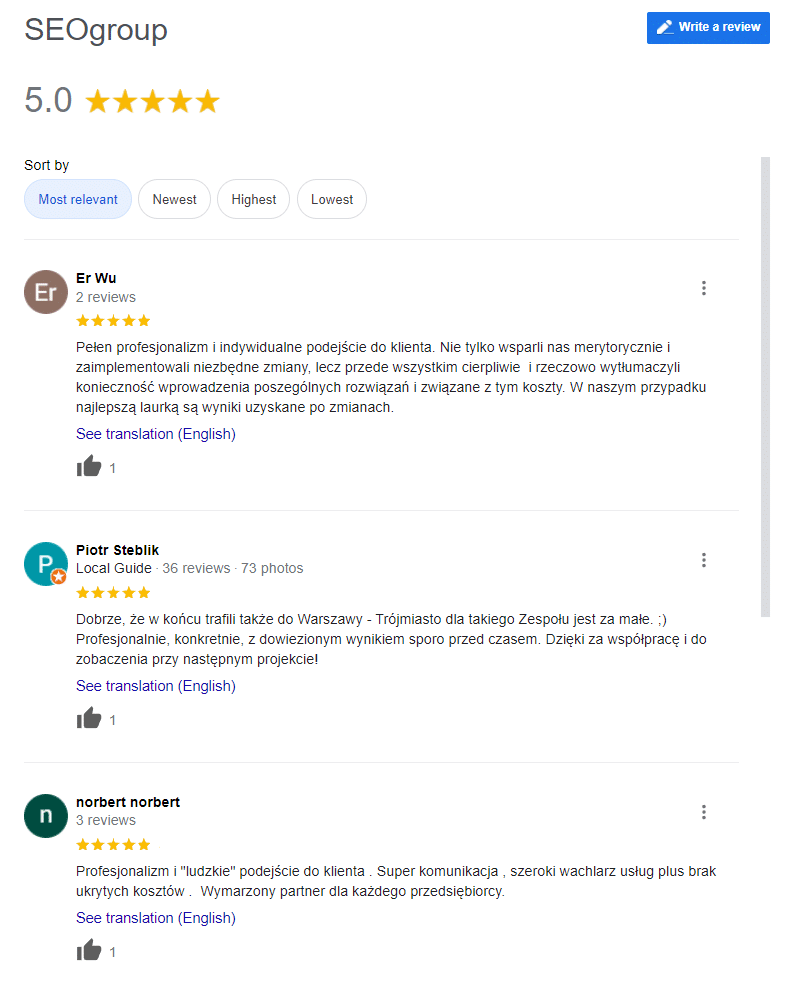 Zdj 3. Opinie klientów o SEOgroup.