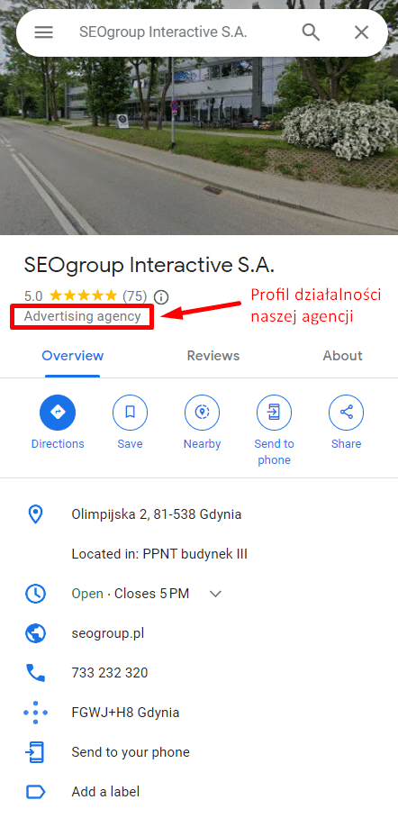 Zdj 6. Prawidłowo wyznaczony profil agencji SEOgroup.