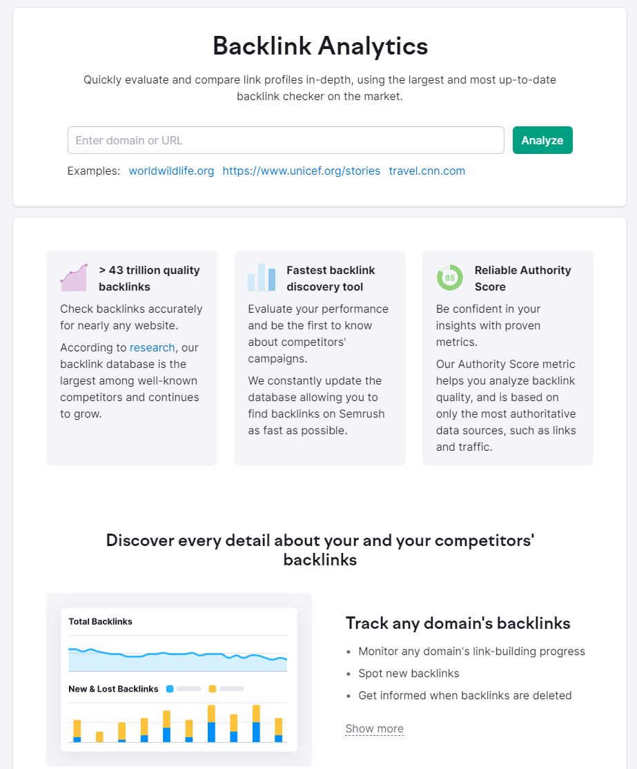 SEMrush Backlink Analytics (darmowe)