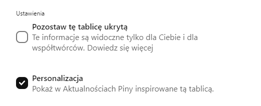 Ustawienie tablicy na Pinterest
