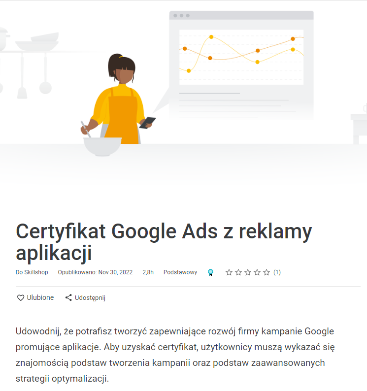 Certyfikat Google Ads z reklamy aplikacji