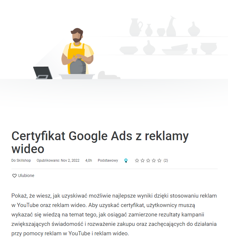 Certyfikat Google Ads z reklamy wideo
