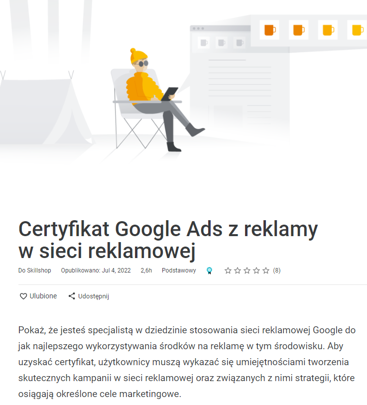 Certyfikat Google Ads z reklamy w sieci reklamowej