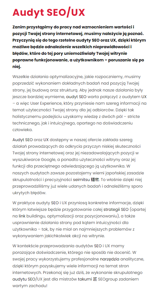 Zdj 9. Audyt SEO/UX od SEOgroup – alternatywa optymalizacji strony na podstawie PageSpeed Insights.