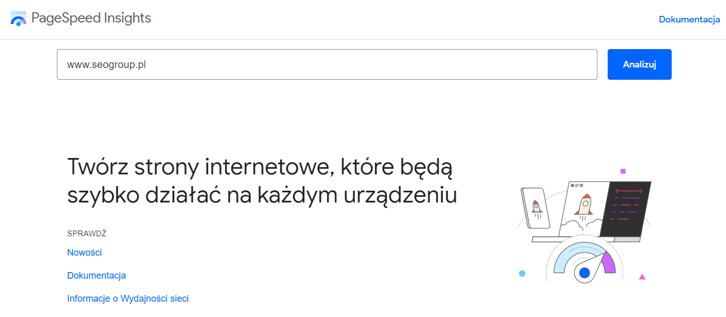 Zdj 1. Interfejs PageSpeed Insights.