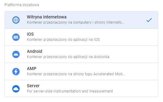 Zdj 1. Platformy docelowe Google Tag Manager.