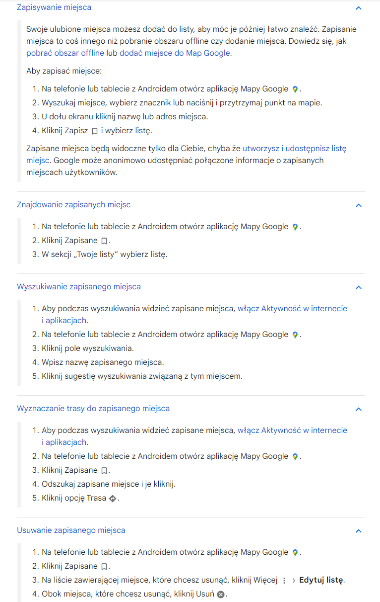 Zdj 9. Zakładki ulubionych miejsc Google Maps.