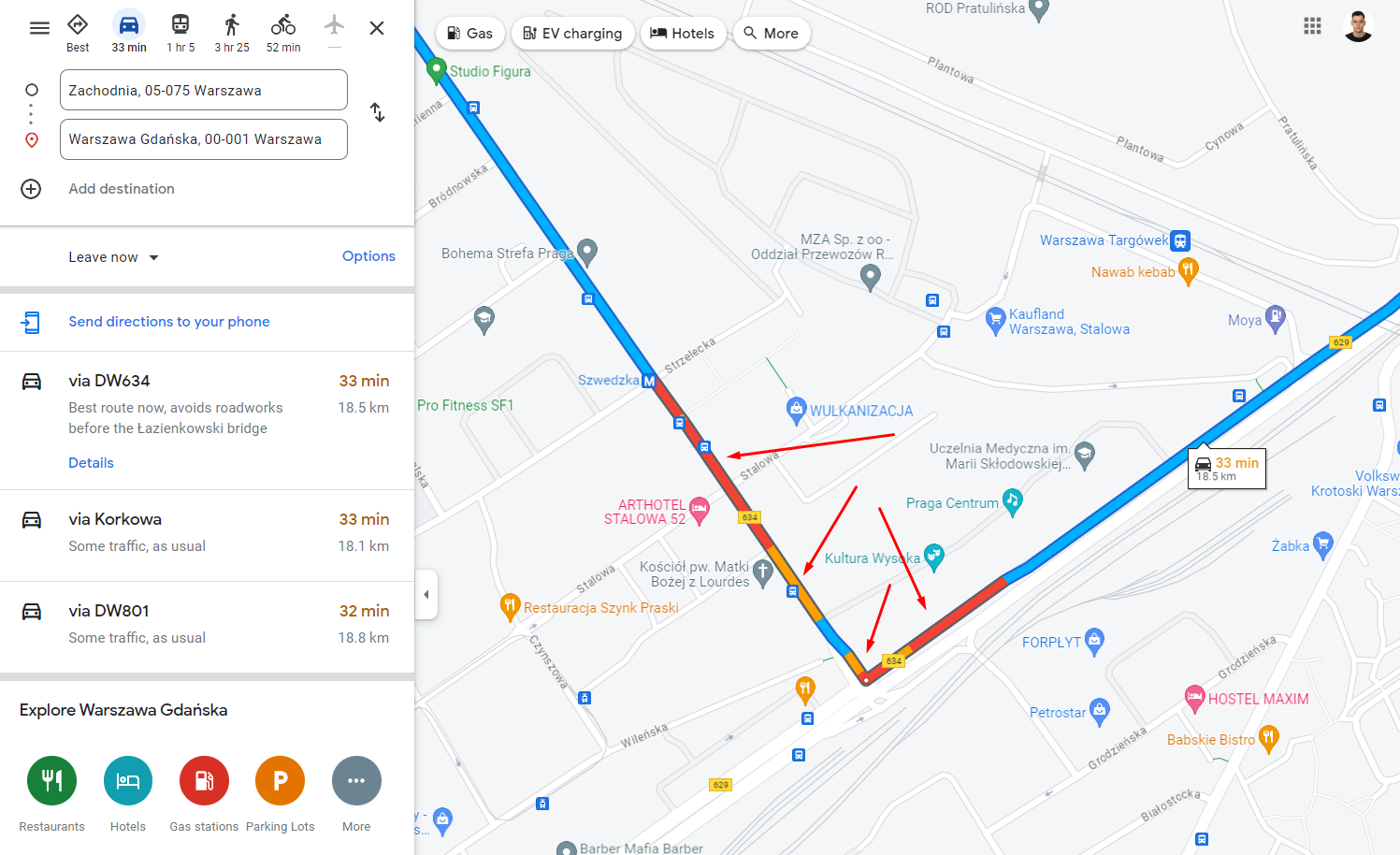 Zdj 10. Wizualizacja natężenia ruchu Google Maps.