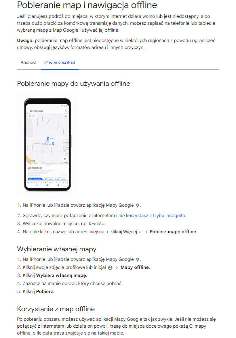 Zdj 2. Nawigacja offline – instrukcja wdrożenia na iPhone.