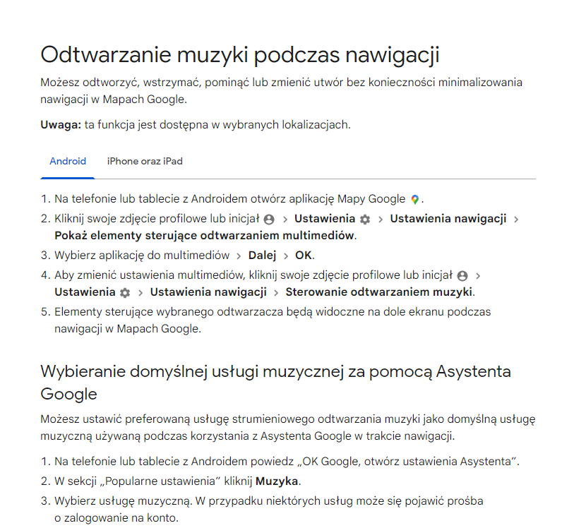 Zdj 4. Odtwarzanie muzyki podczas jazdy w Google Maps.