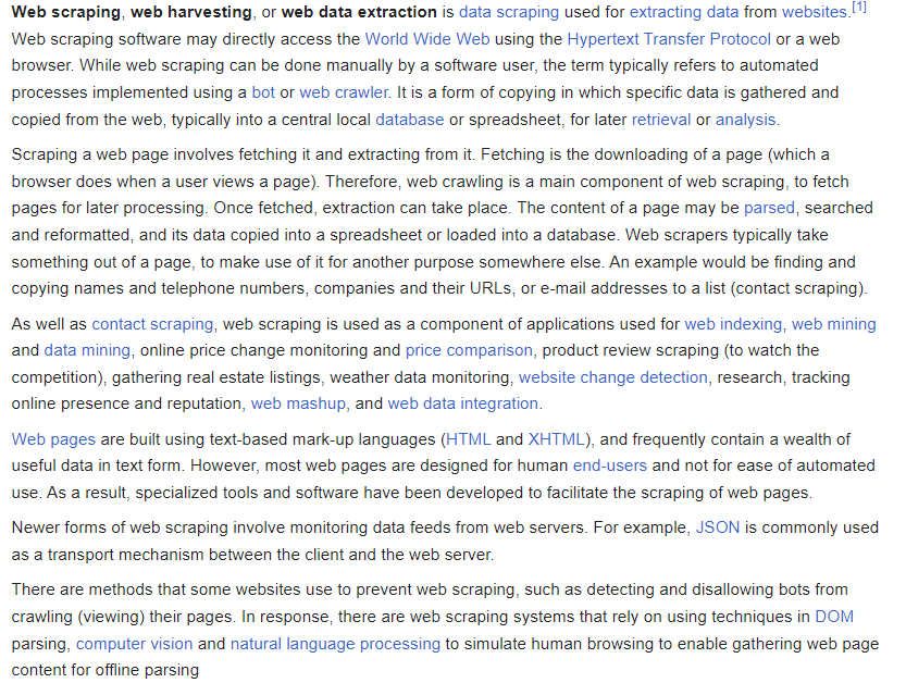 Zdj 1. Definicja web scrapingu pochodząca z Wikipedii.