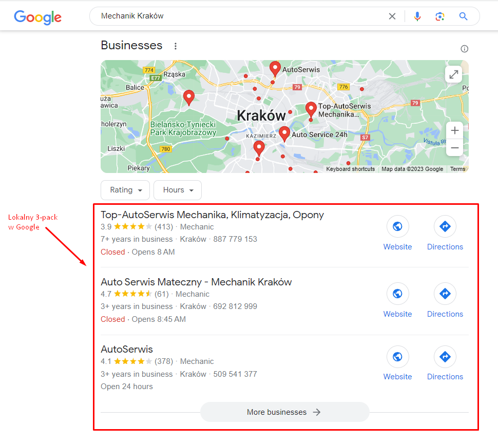 Zdj 13. Lokalny 3-pack w Google.