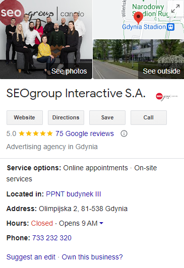 Zdj 14. Profil Google My Business lidera na rynku SEO.