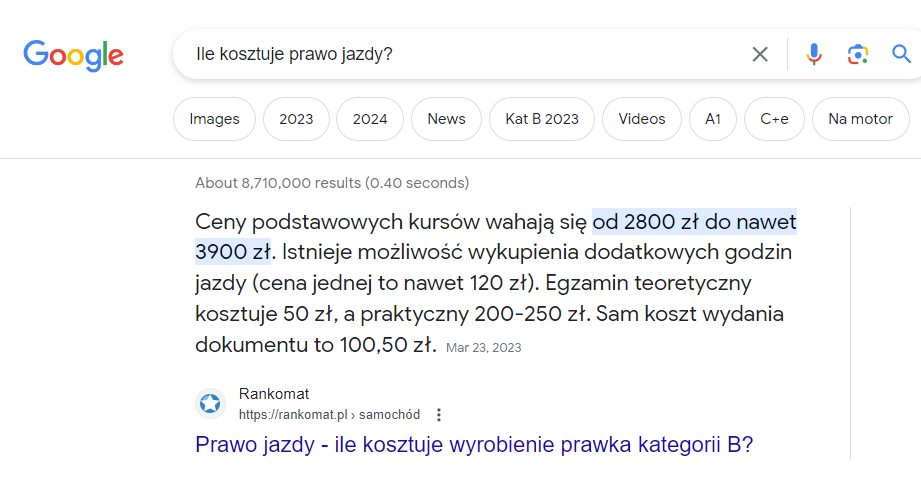 Zdj 4. Przykład featured snippets.