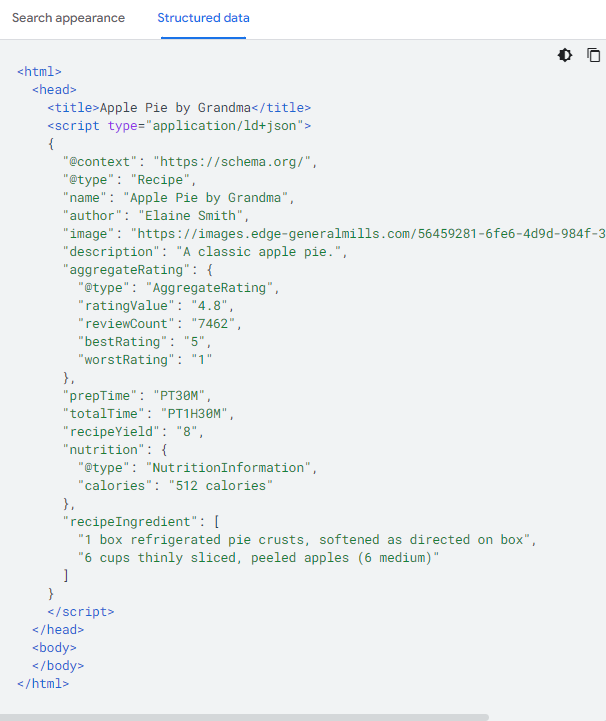 Zdj 4. Wygląd rich snippets w kodzie HTML.