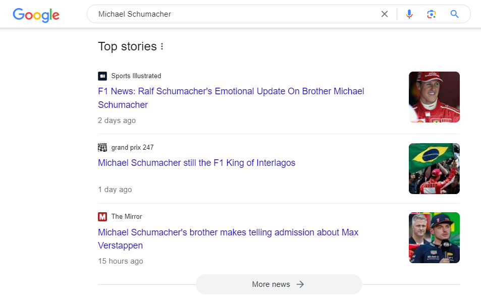 Zdj 6. Wyróżnione karty wiadomości w Google.