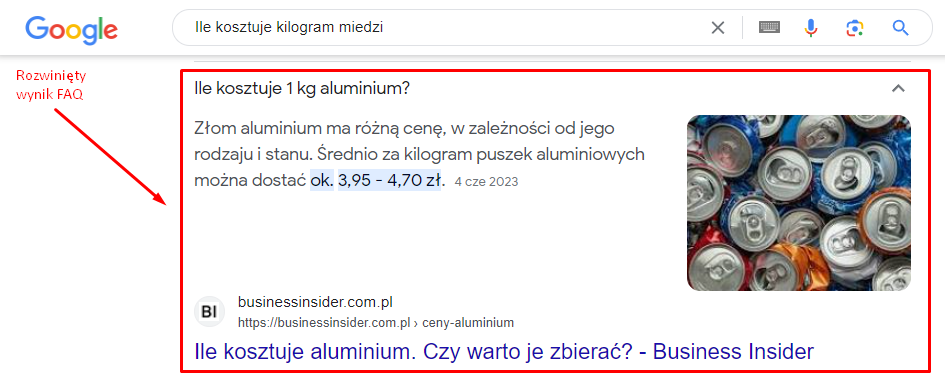 Zdj 7. FAQ w Google.