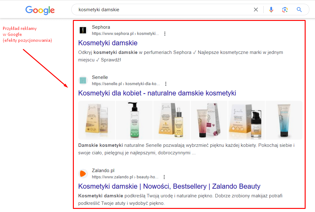 Zdj 1. Przykład reklamy w Google – najpopularniejszy sposób, czyli SEO.