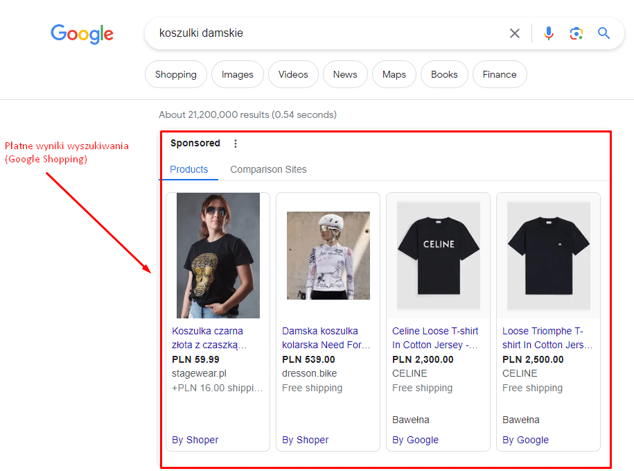 Zdj 3. Płatne wyniki wyszukiwania (Google Shopping).