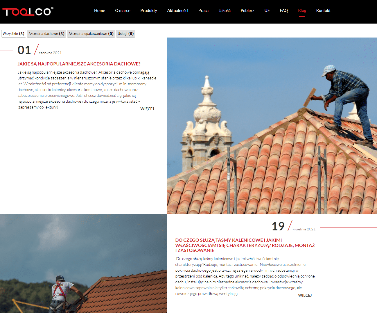 Zdj 5. Blog firmy Toolco na temat akcesoriów dachowych, jako istotny element strategii content marketingowej.
