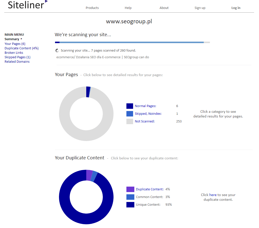 Zdj 9. Siteliner – analityczne narzędzie SEO. Źródło: