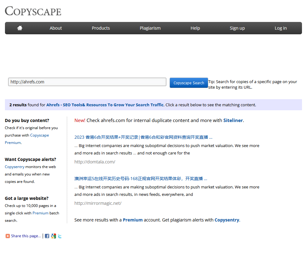 Zdj 5. Analiza duplicate content w Copyscape.