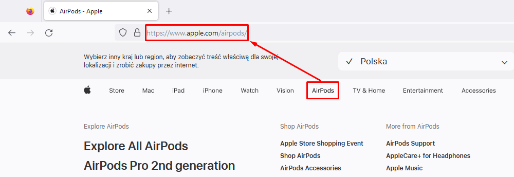 Zdj 6. Przyjazne adresy URL w SEO na stronie Apple.