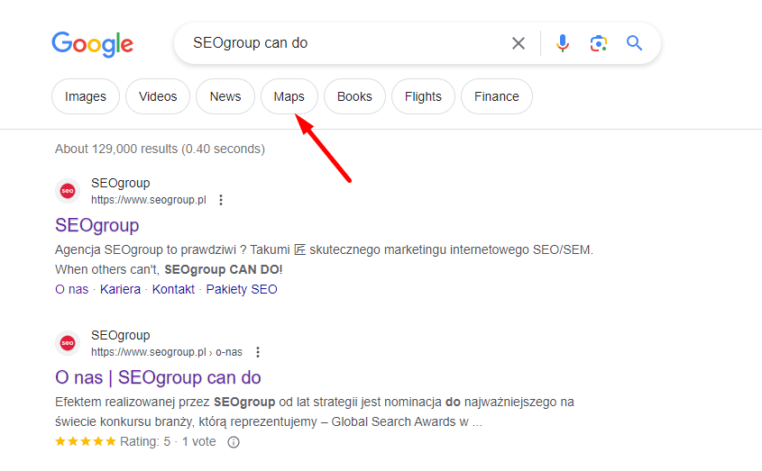 Zdj 2. Sekcja mapy w Google.