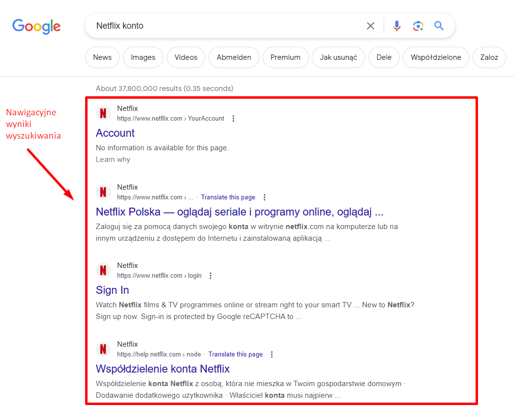 Zdj 3. Przykład nawigacyjnego Search Intent.