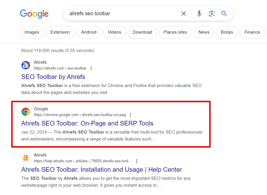 Ahrefs Toolbar krok 1